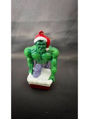 Hulk Christmas Ornament Marvel 2003 Green & Purple With Santa Hat Holiday Decor